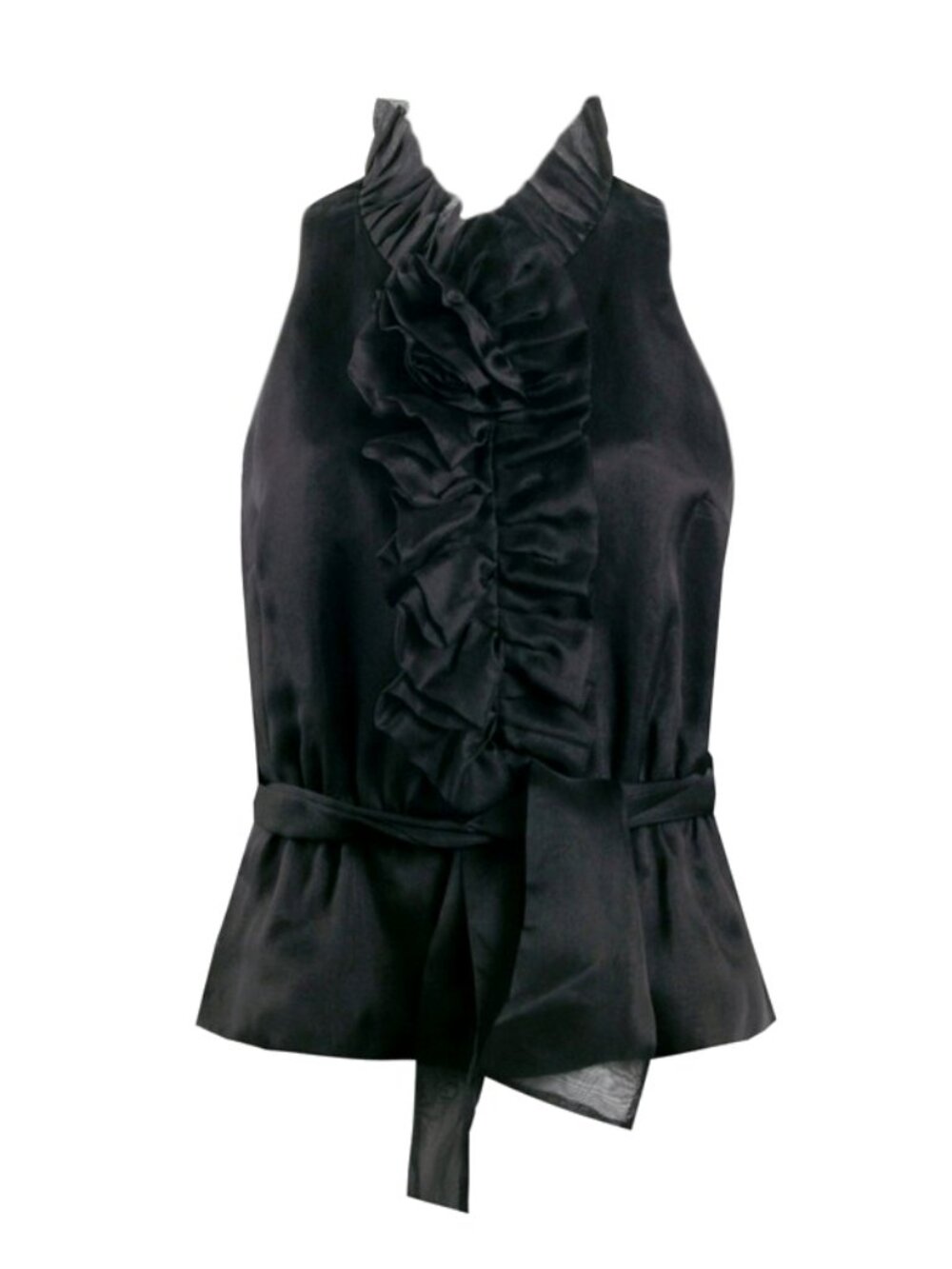 JS Collections Petite Sleeveless Ruffle Front Waist Tie Silk Organza Top